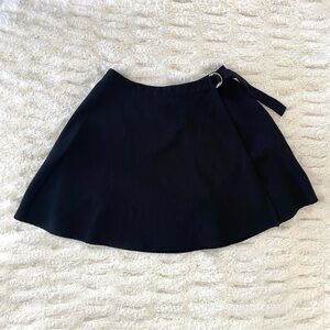 Black Wrap Mini Skater Skirt With Silver Double Ring Detail, SMALL